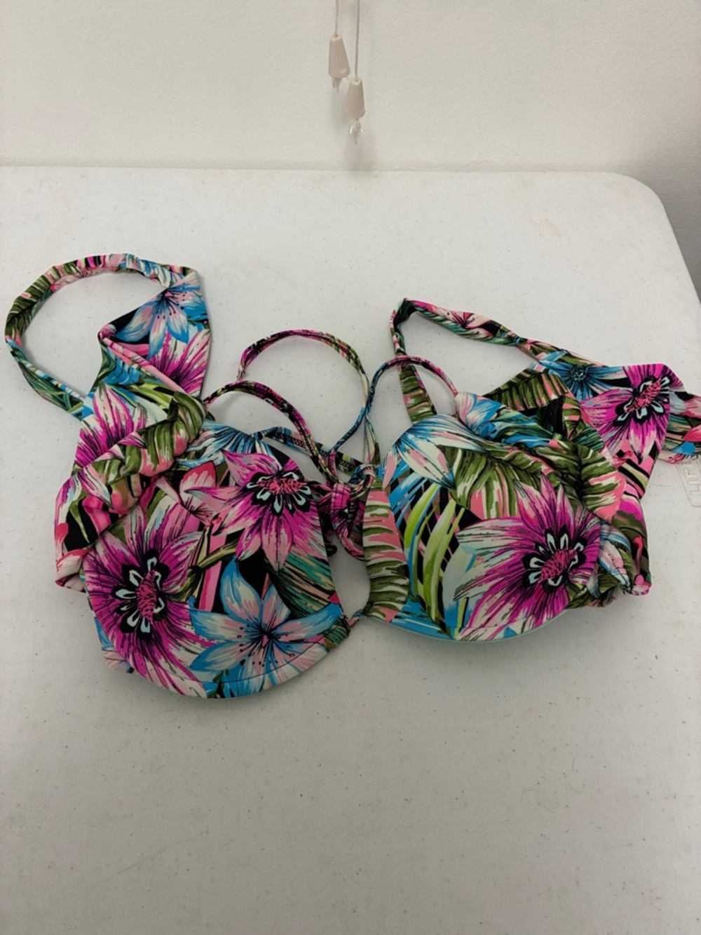 Floral Tropical Underwire Bikini Top - Pink & Blue
